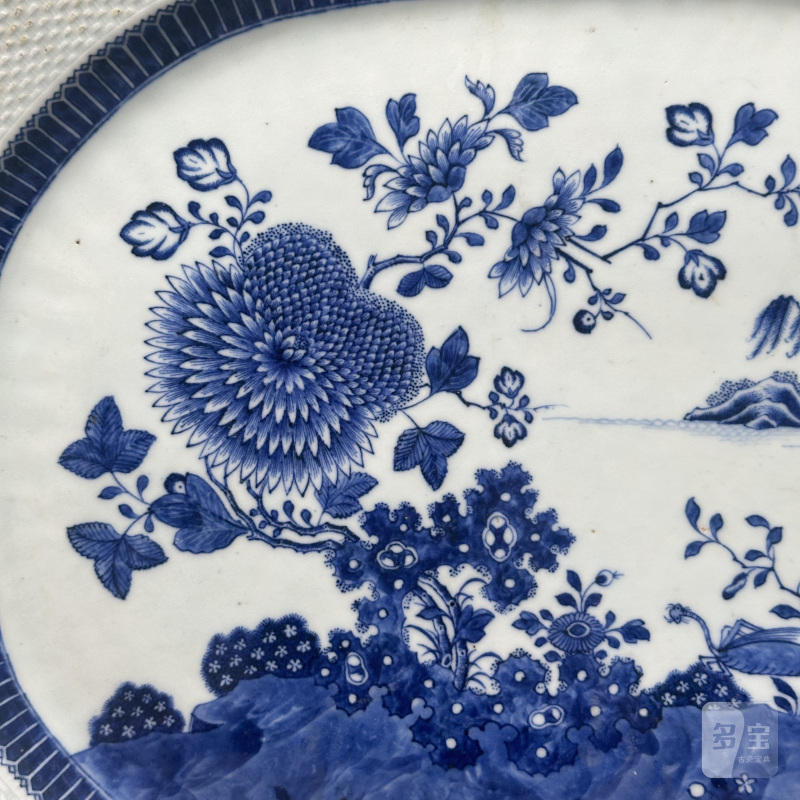 清乾隆 青花山水虫草图八方盘 - 图3